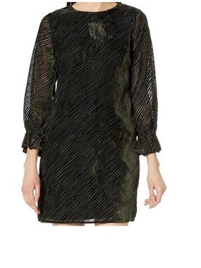 Sam Edelman Women’s Olive Green Shift Dress with Sheer Sleeves